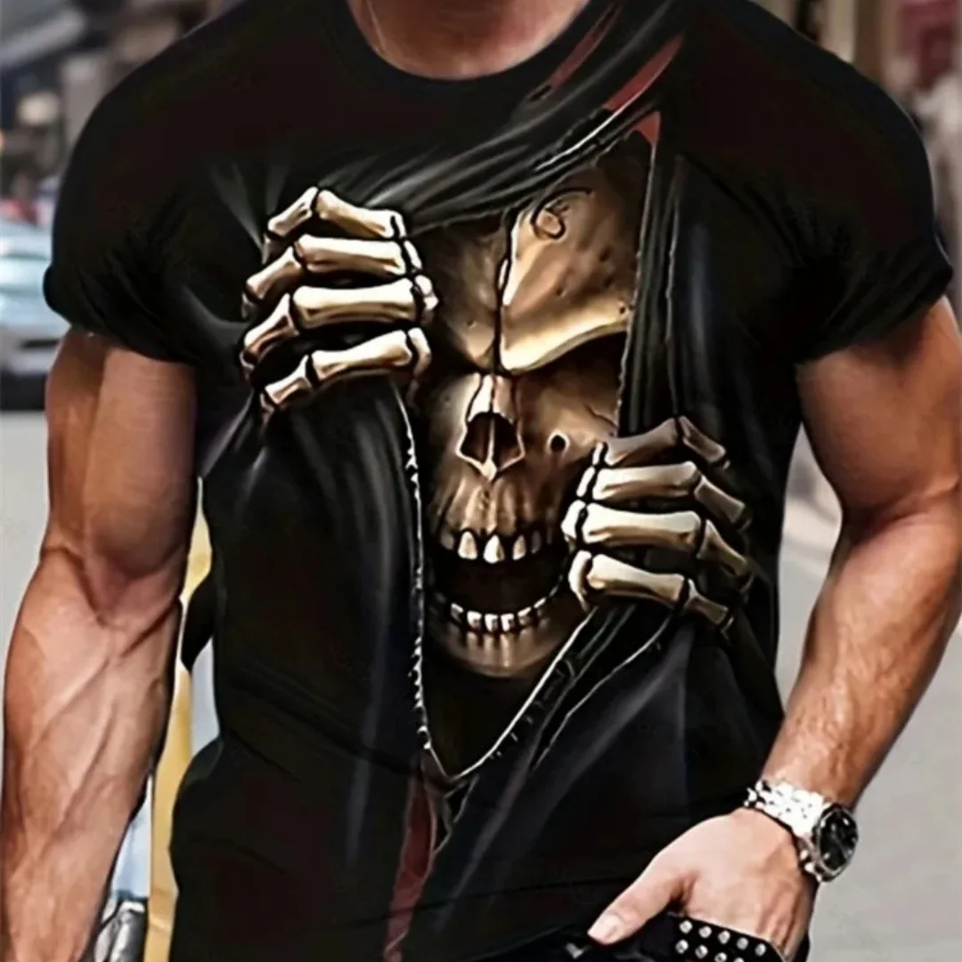 New Men's Horror Skull Print T-Shirt 3D O-Neck Short Sleeve