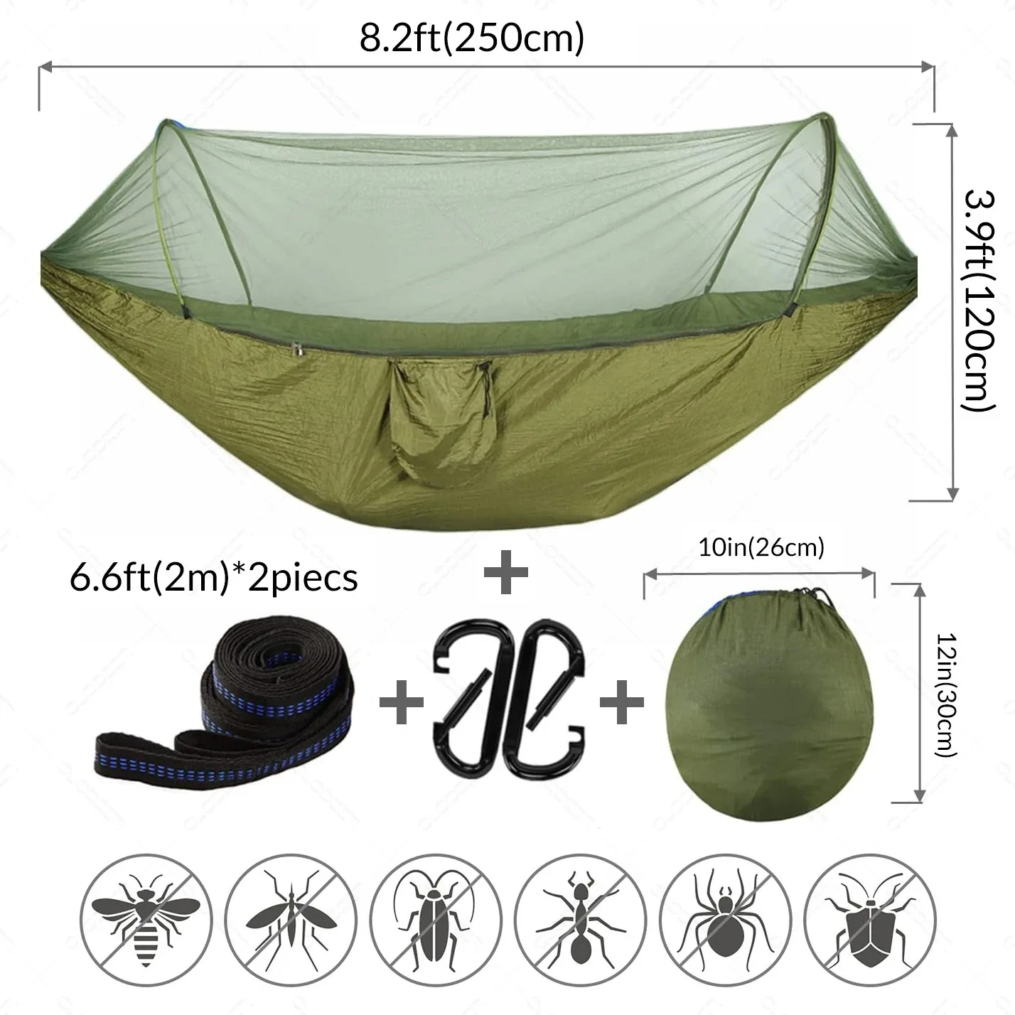 250×140cm automatic quick-open hammock with mosquito net, outdoor single/double nylon camping mosquito-proof hammock