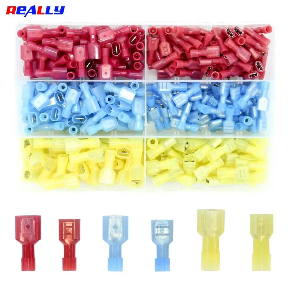 

Really 300Pcs Nylon Copper Shovel Quick Couplings Men's And Women's Nylon wire Connectors Insulated Crimped Terminal AWG22-10