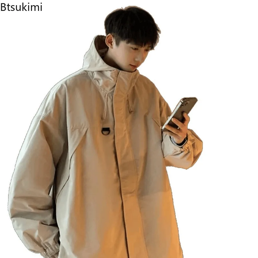 New 2025 Men's Autumn Beige Workwear Style Outdoor Hiking Jackets Mens Trendy and Cool Jacket Hooded Jacket Male Clothing Coats