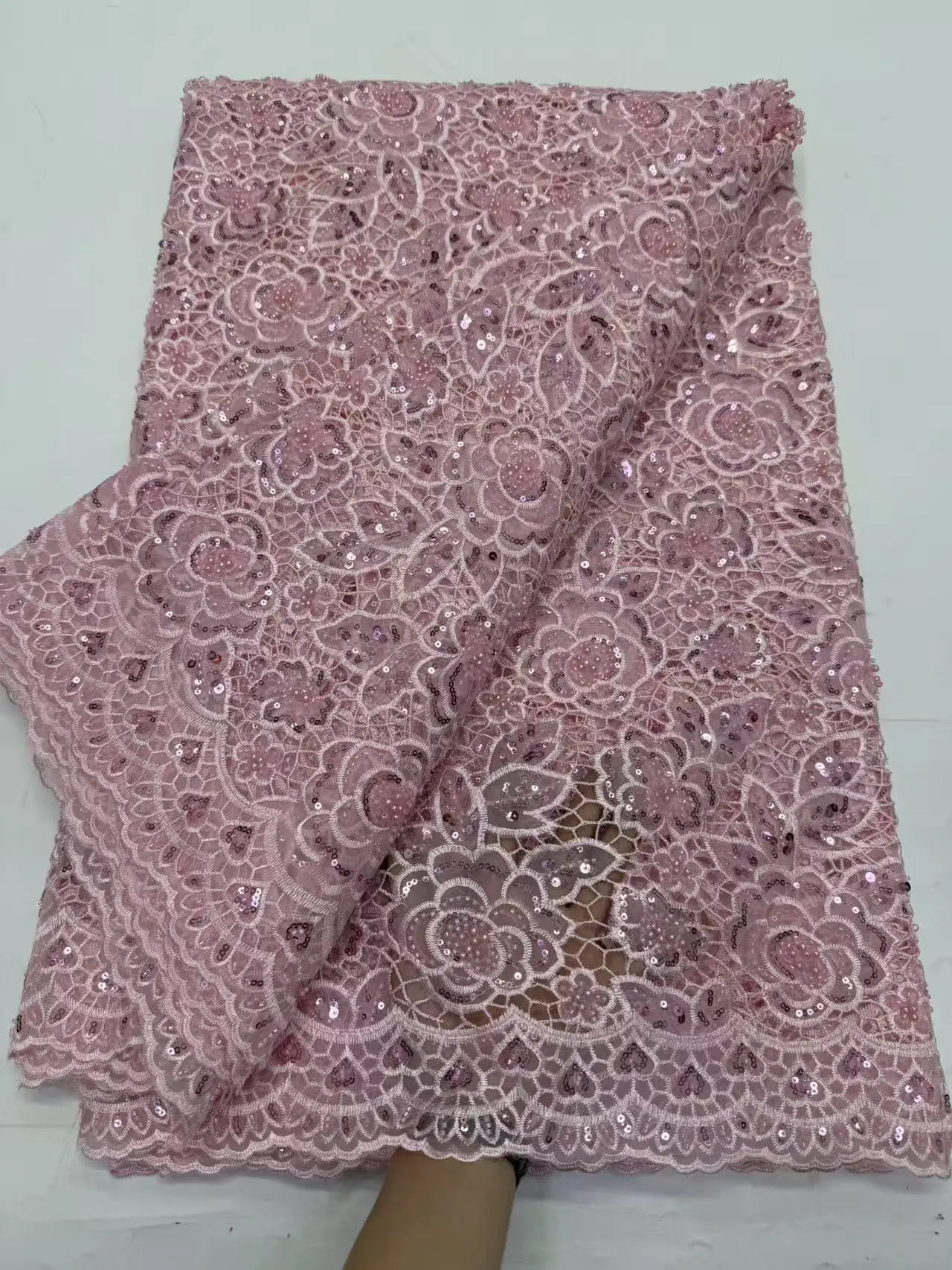 White African Guipure Cord Lace Fabrics 2025 Style Nigerian Water Soluble Beads Lace Fabrics 5 Yards for Wedding Party Dresses