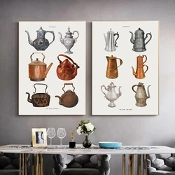 Vintage Kitchen Art Kettle Teapot Antique Aartwork Posters Prints Canvas Painting Wall Art Picture Living Room Home Decor