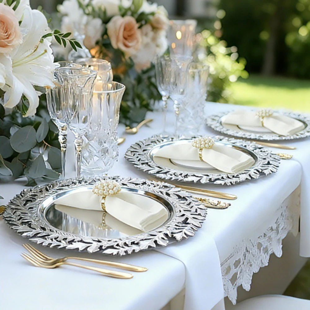 100 PCS Round Leaf Charger Plate 13 Inches Tray Wedding Centerpieces Event Party Decoration Dinner Tableware Decor