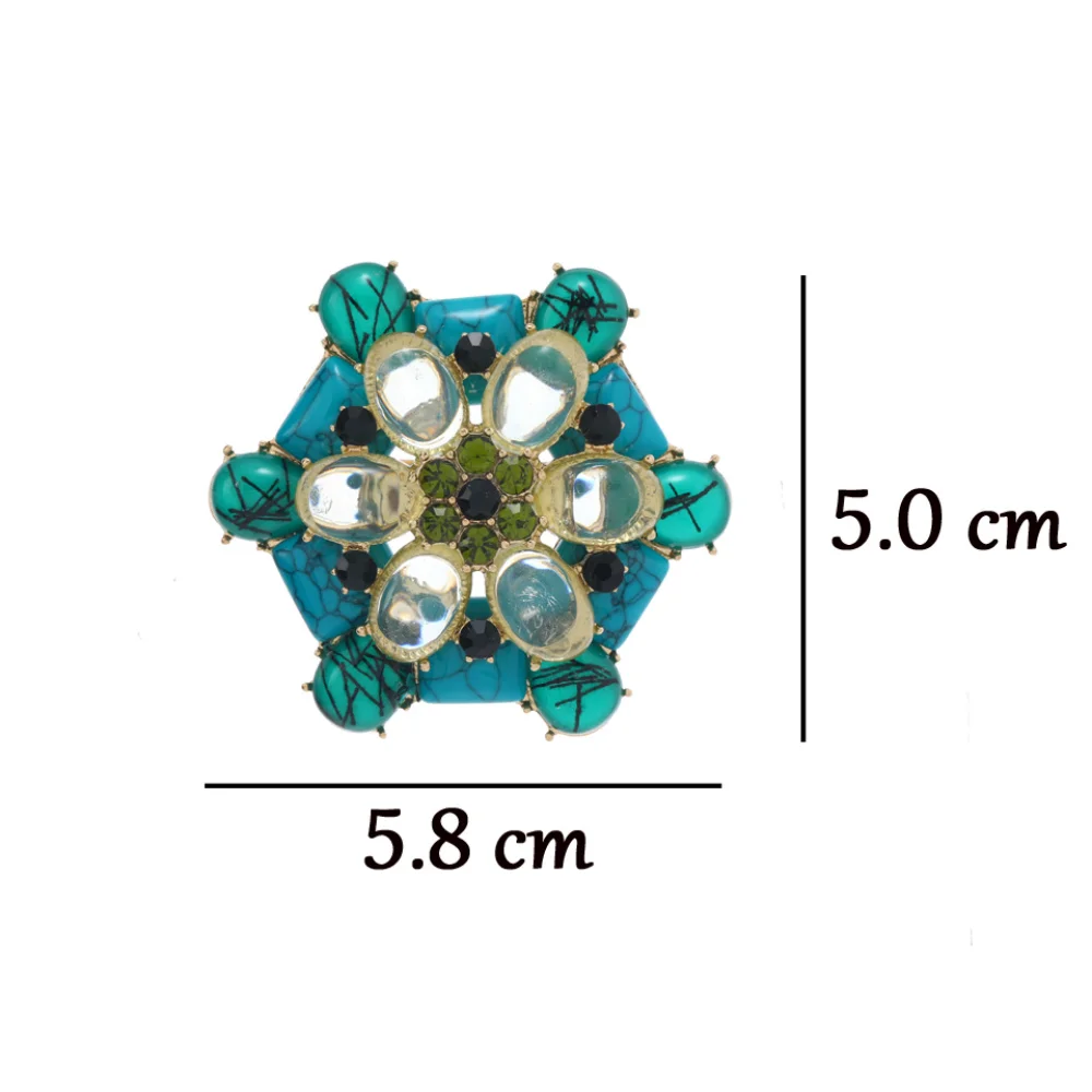 Vintage Turquoise Flower Brooch Colorful Treasure Inlaid Pin Workplace Commuting Suit Coat Temperament Accessories