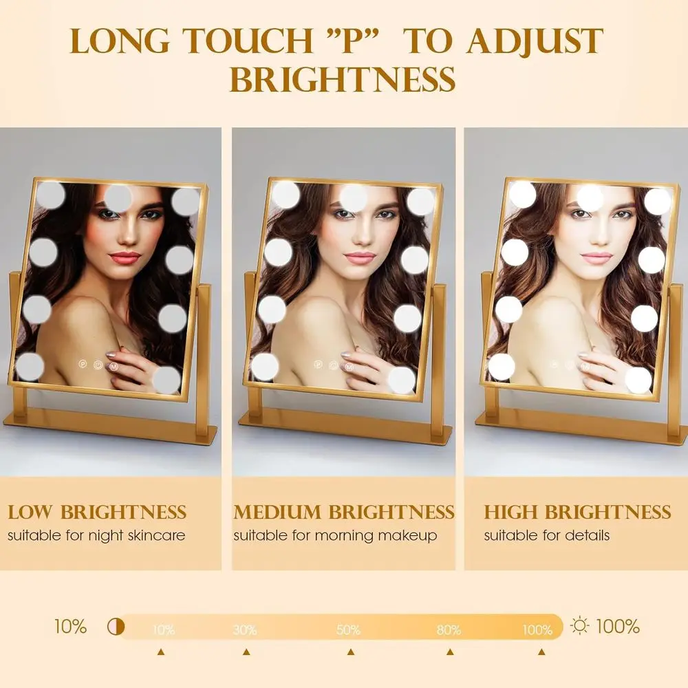 Beleuchteter Hollywood-Kosmetikspiegel mit 9 LED-Leuchten, Touch-Steuerung, 3 Farboptionen, 10-facher Vergrößerung und 360 °   Rotation in G