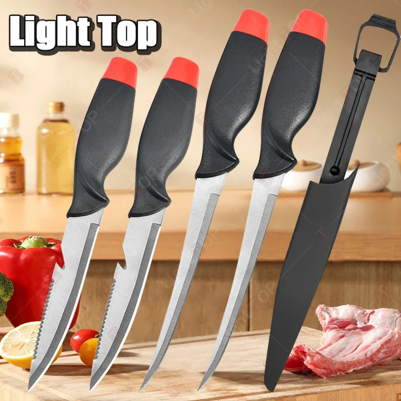 Cuchillo afilado multifuncional para matar pescado, cuchillo para filete de pescado de acero inoxidable, cuchillo multiusos para cortar frutas, cuchillo de Chef con cubierta