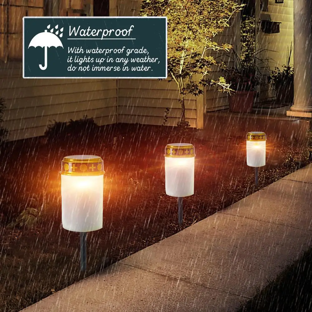 Solar Cemetery Lamp Outdoor Electronic Candle Light Rainproof Flameless Cemetery Ritual Garden Lawn Light Halloween Grave Decor