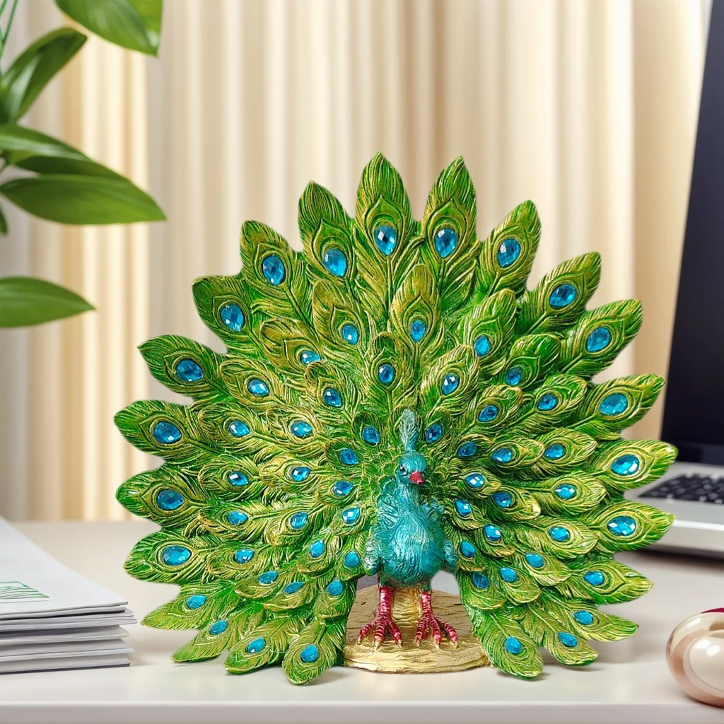 

1. Изысканная статуя павлина из смолы с закатанными крыльями, украшение для дома, художественный дисплей для входа в гостиную, с великолепным хвостом.