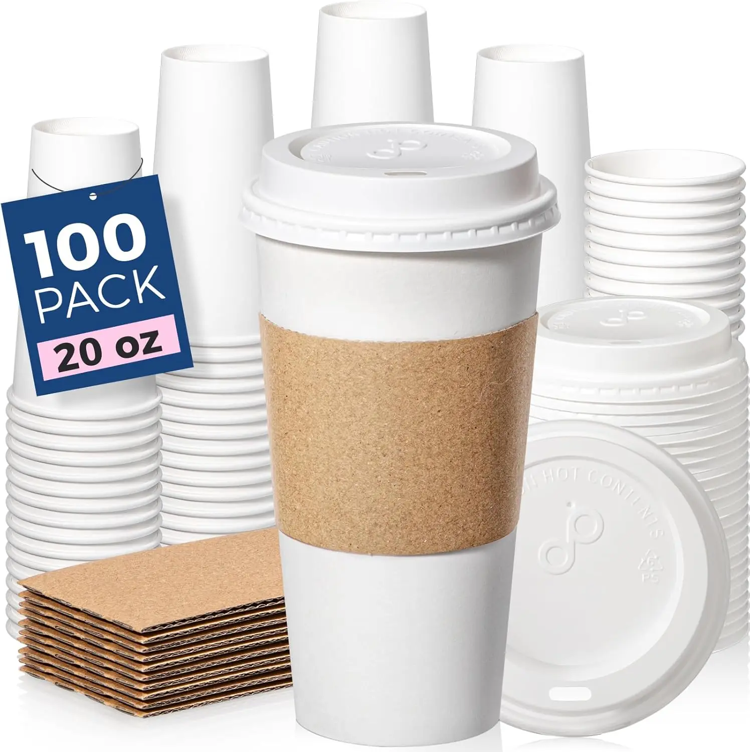 

100 Pack 20 oz Disposable Coffee Cups with Lids, Sleeves, Leak-Proof To Go Coffee Cups with Lids
