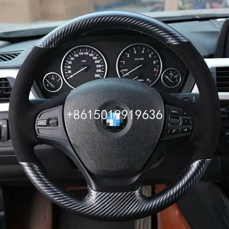 

Top Carbon Fibre Black Suede Car Steering Wheel Hand-stitch on Wrap Cover for BMW F20 F30