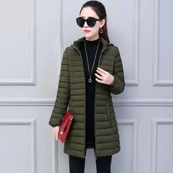 Lightweight Padded Jacket Winter Women\'s Removable Hood Warm Cotton Long Parka