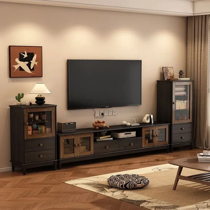 

Solid wood TV cabinet living room household storage locker integrated small apartment coffee table