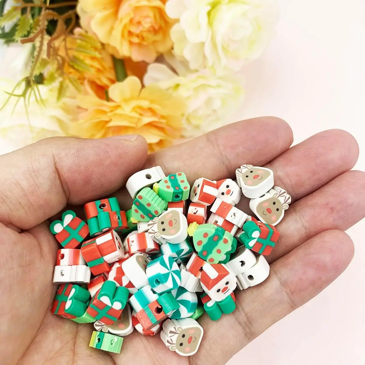 100pcs Cartoon Christmas Gingerbread Man Loose Spacer Polymer Clay Beads For Diy Jewelry Making Accessories Xmas Decoration