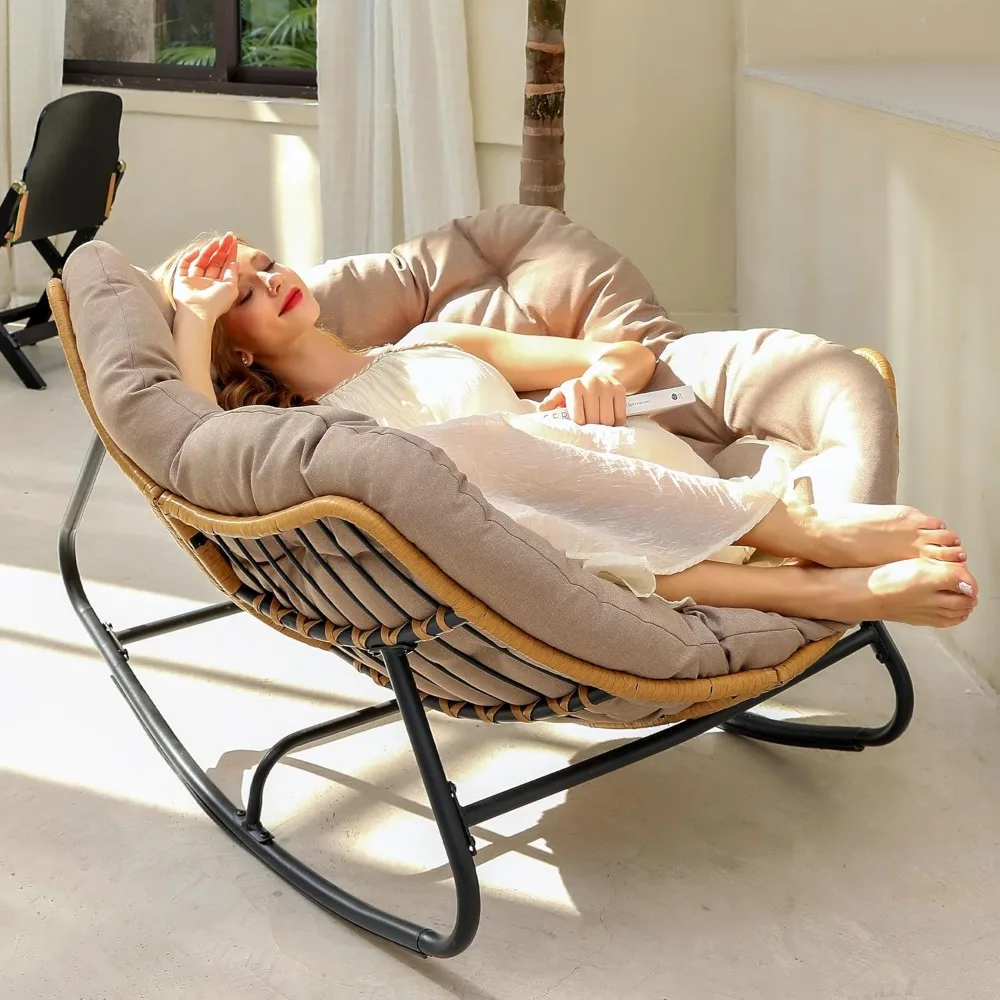 

outdoor patio rocking chair, indoor oversized chair with cushion, wicker papasan chair for living room, porch, garden, lawn-crea