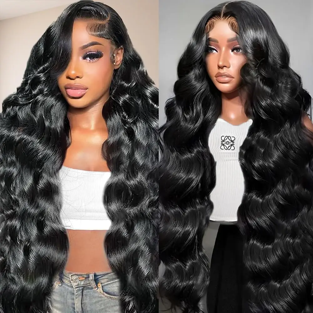 

Body Wave 13x4 HD Transparent Lace Front Human Hair Wig Black 13x6 Lace Frontal Wigs 30 40 Inch PrePlucked Lace