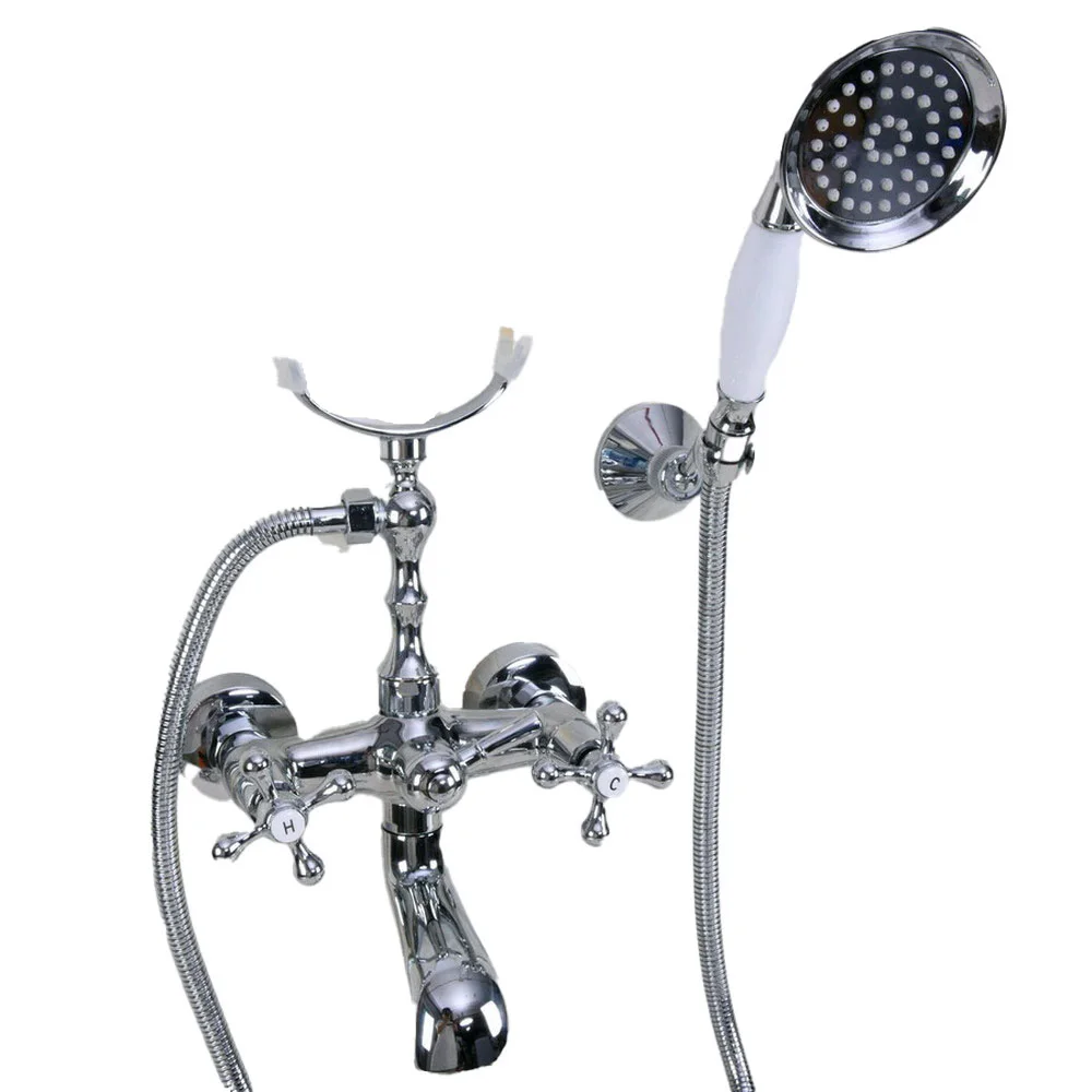 

Chrome Polished Wall Mounted Clawfoot Bathtub Faucet With Hand Shower Bathroom Bath Shower Faucets tna227