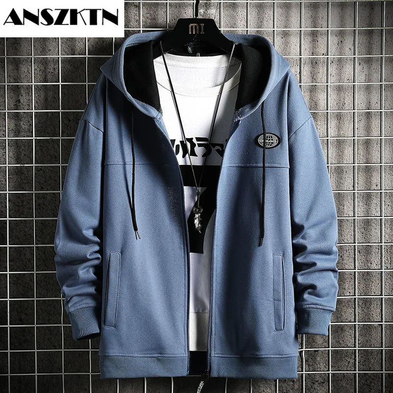 ANSZKTN Spring/fall Hoodie men's fashion brand large size new trend loose cardigan long sleeve coat casual jacket for men's wear