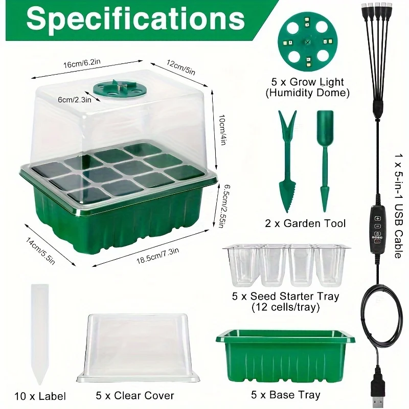 LED تنمو ضوء حديقة النبات زهرة عصارية تنفس إنبات وعاء 6/12 خلية البذور كاتب صندوق صينية مع Ventilati قابل للتعديل #6