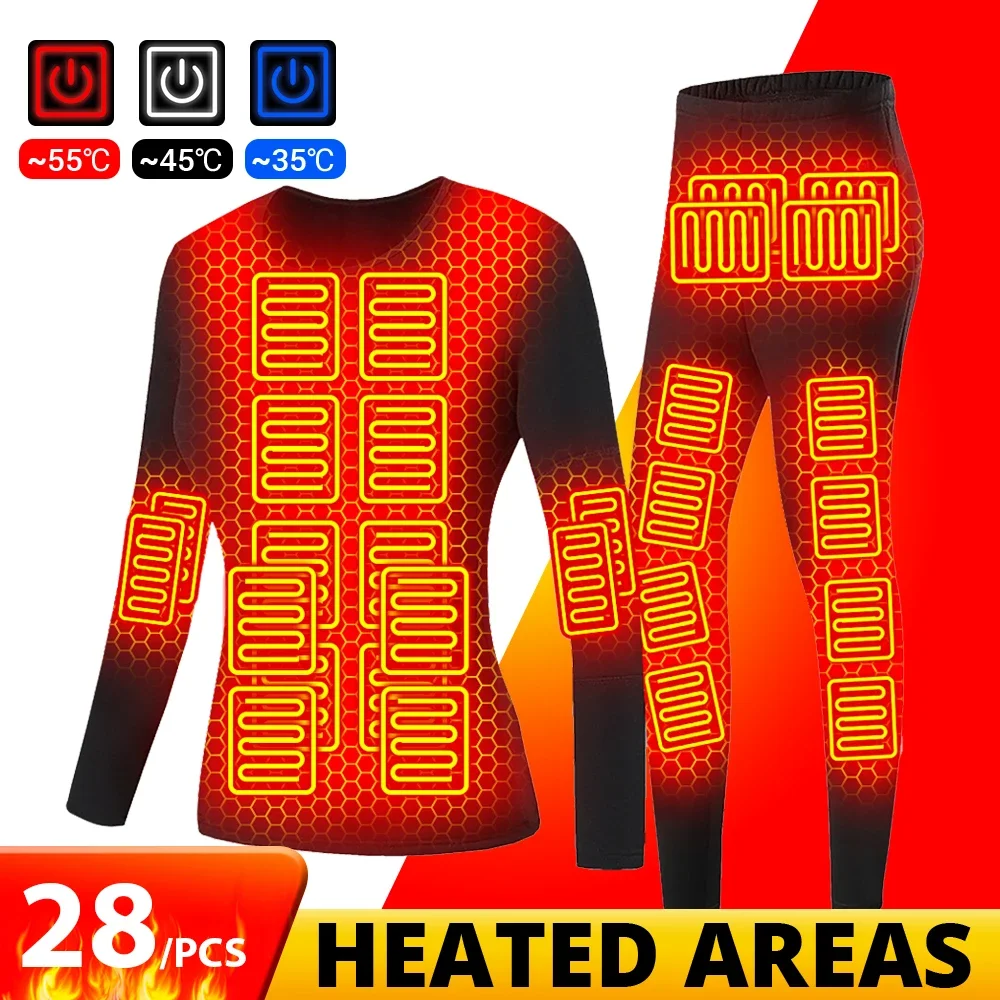 28 Area Heated Thermal Underwear Self-heating Jackets Heated Thermal Underwear Men USB Electric Heated Ski Clothing