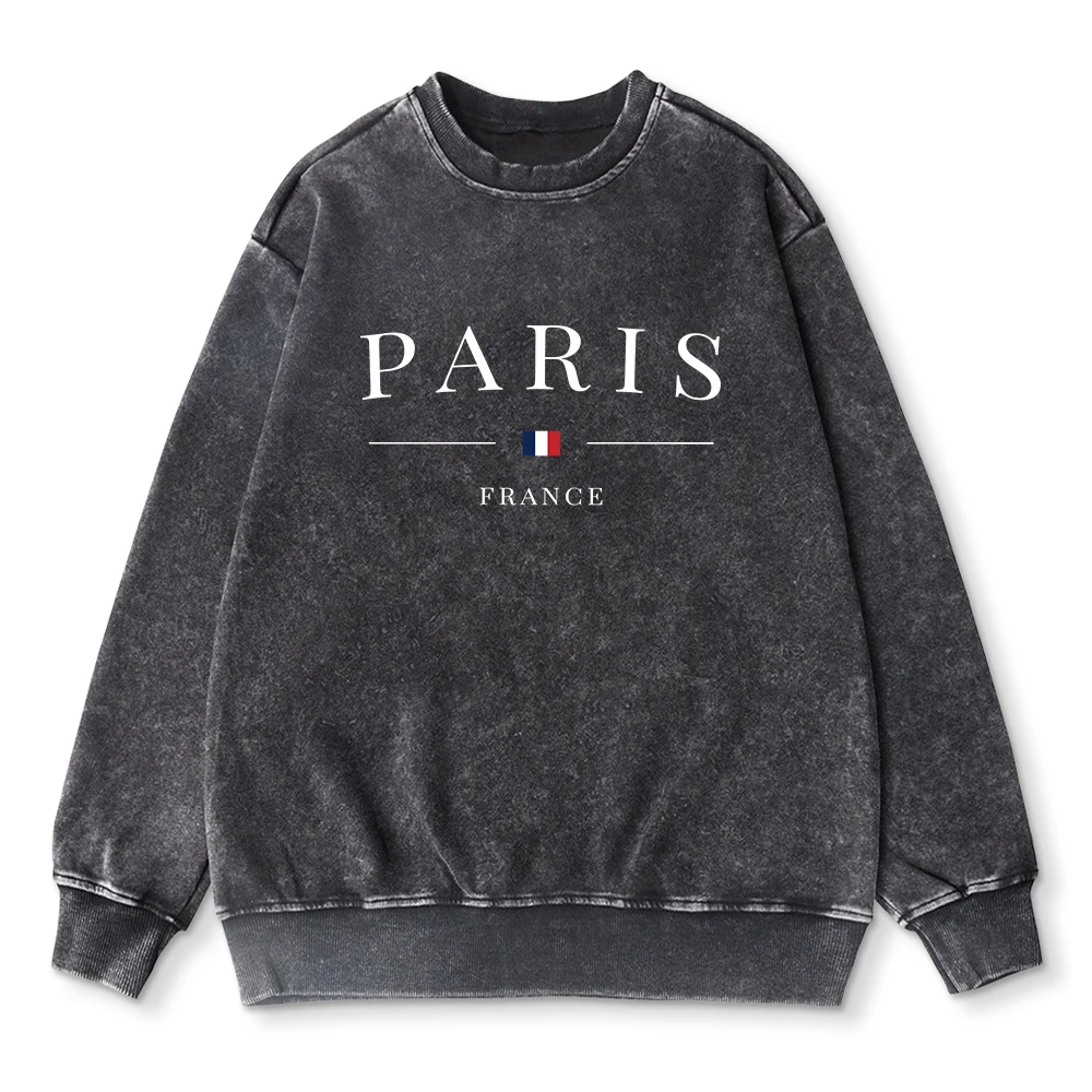 

Oversize Men Woman Washed Sweatshirt Paris France Letter Prints Pullover Fashion Crewneck Cotton Hoodie Couple Casual Streetwear