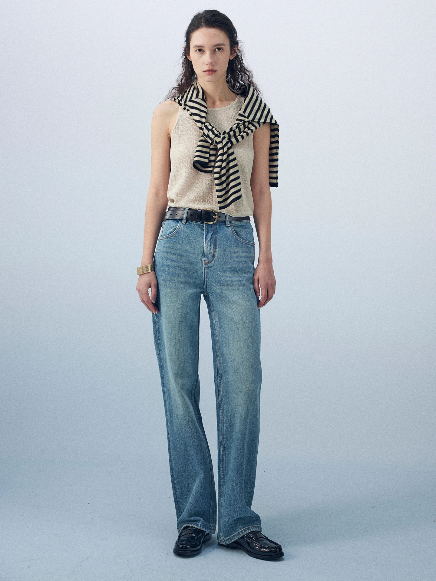 

Moofeel High Waist Straight Leg Jeans Light Waed Slimming Jeans Cotton Blend Comfortable Fit French Sle Commute Wear