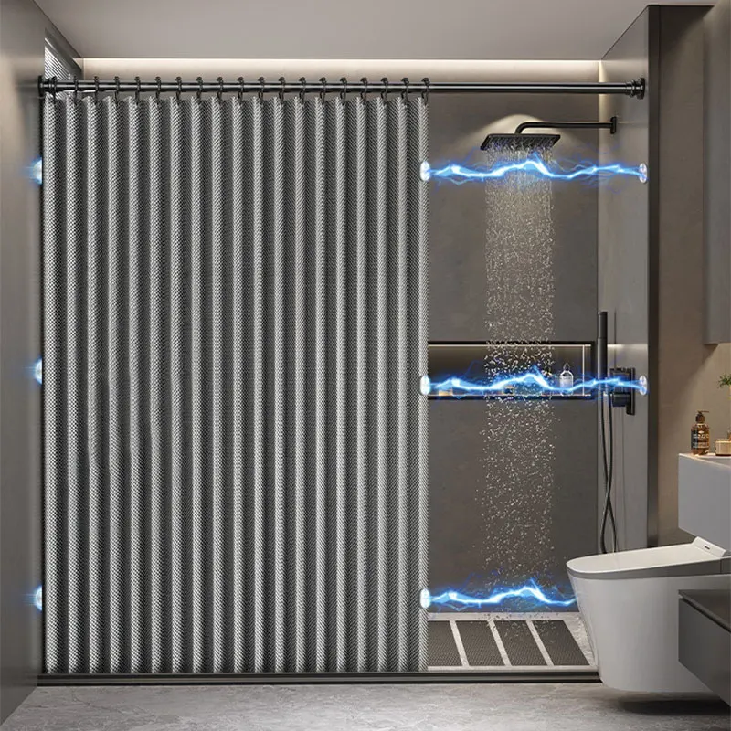 Magnetic Shower Curtain Waterproof Anti-Mold Foldable Bathroom Divider for Dry Wet Separation No Drilling Removable Cloth Shower