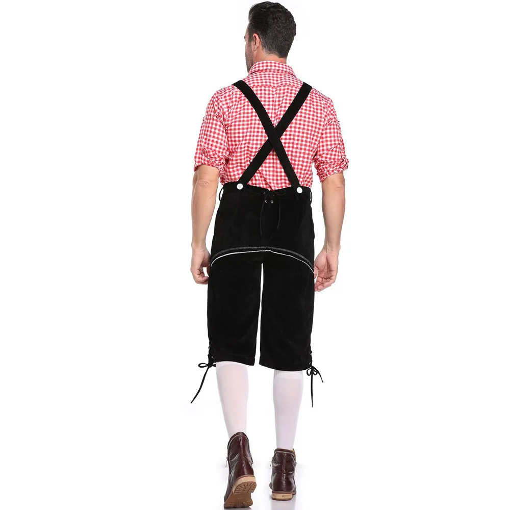 Adult Mens Oktoberfest Costume Set Bavarian Oktoberfest German Festival Beer Cosplay Halloween Vintage Costumes Hat Top Short