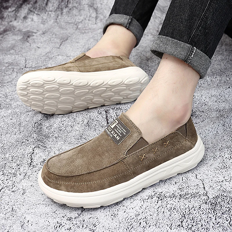 Lightweight Large SizeSuede Leather Slip On Flats Man Loafer Men Casual Shoes Slip-on Loafers Breathable Soft Sole Male Shoes