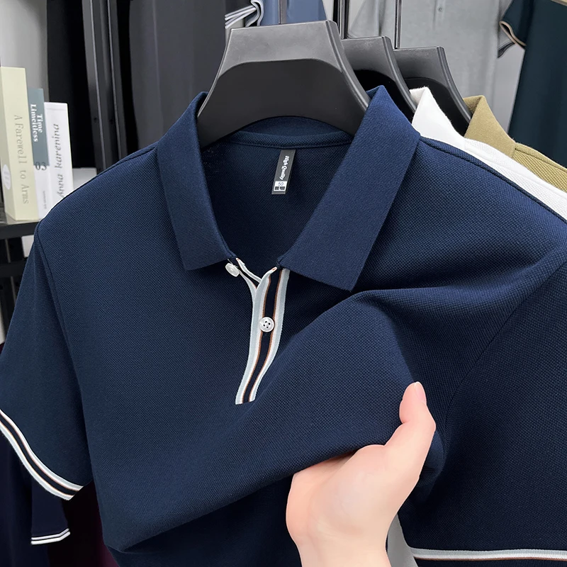 High Quality Brand Men's Polo Shirt Lapel Solid Short-sleeve 100Cotton British Business T-shirt Summer Simple Fashion Men's Wear
