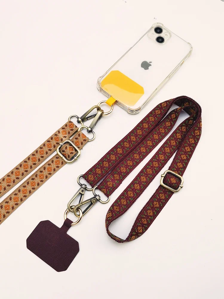 Vintage Embroidery Crossbody Neck Strap Mobile Phone Lanyard Adjustable Anti-lost Universal Cell Phone Case Chain Rope Pendant