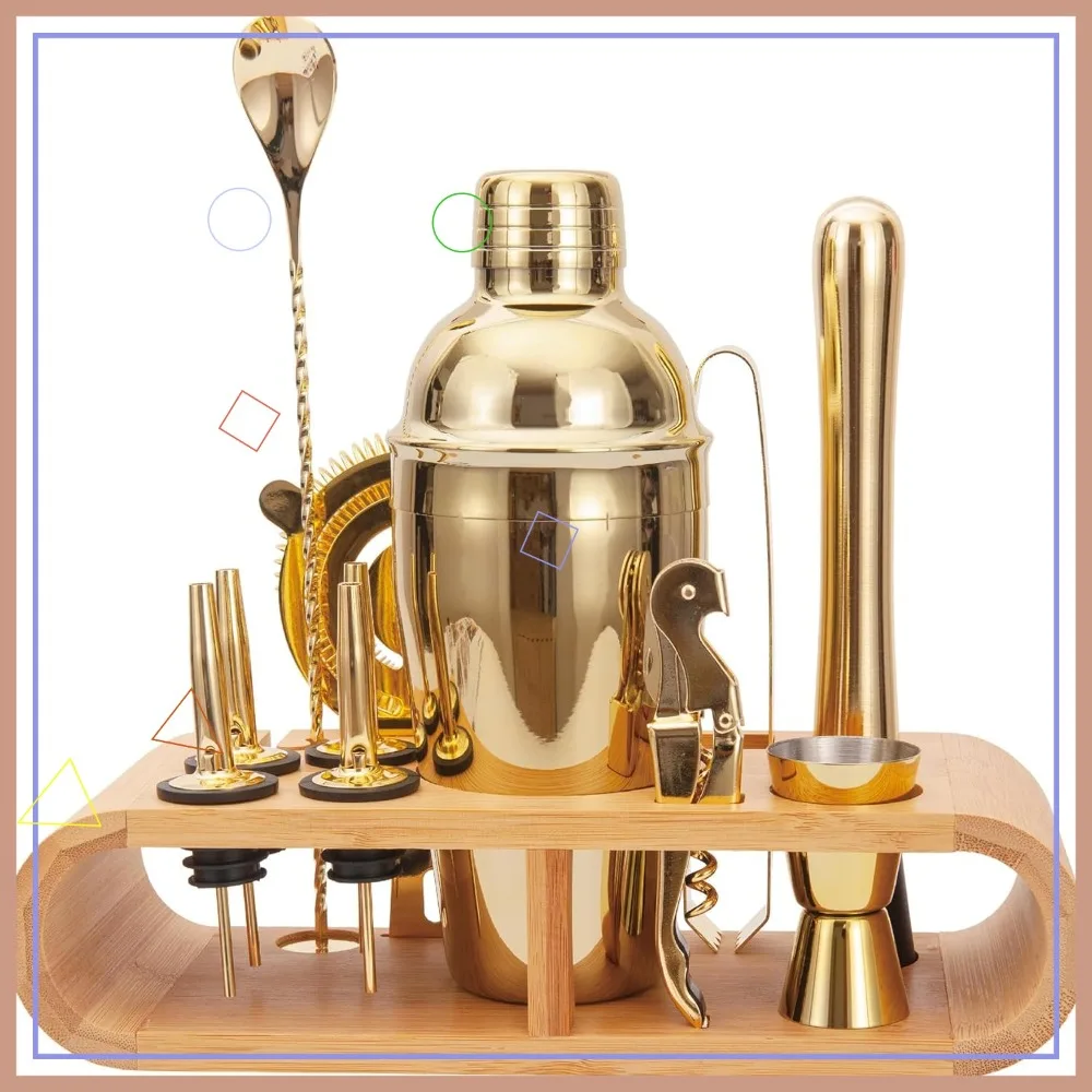 

Набор для приготовления коктейлей из нержавеющей стали, 12 предметов, 18,6 унций, золотой, для профессионального и домашнего бара