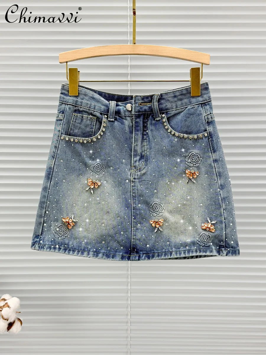 

Heavy Diamond Denim Skirt Women's 2026 Spring and Summer New Fashion High Waist Slimming Streetwear Short A-line Skirt
