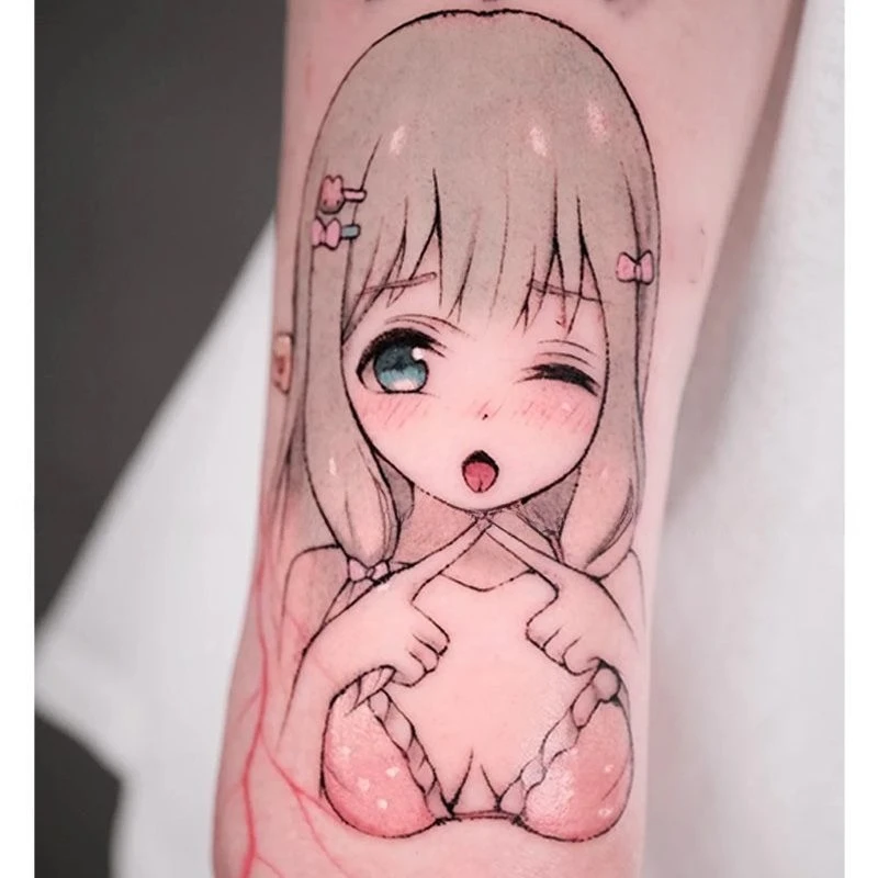 

Cartoon Cute and Adorable Girl Acting Cute Temporary Tattoos Body Art Waterproof Long-Lasting Fake Tattoo Sticker for Women Men