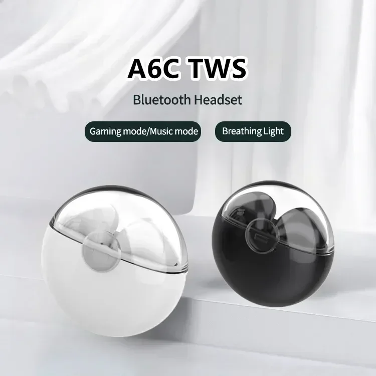 A6C ทรูชุดหูฟังบลูทูธไร้สายสเตอริโอเบสอินเอียร์ขนาดเล็กแบบ Binaural สำหรับเล่นกีฬาหูฟัง TWS หูฟังสำหรับเล่นกีฬารุ่นใหม่ล่าสุด
