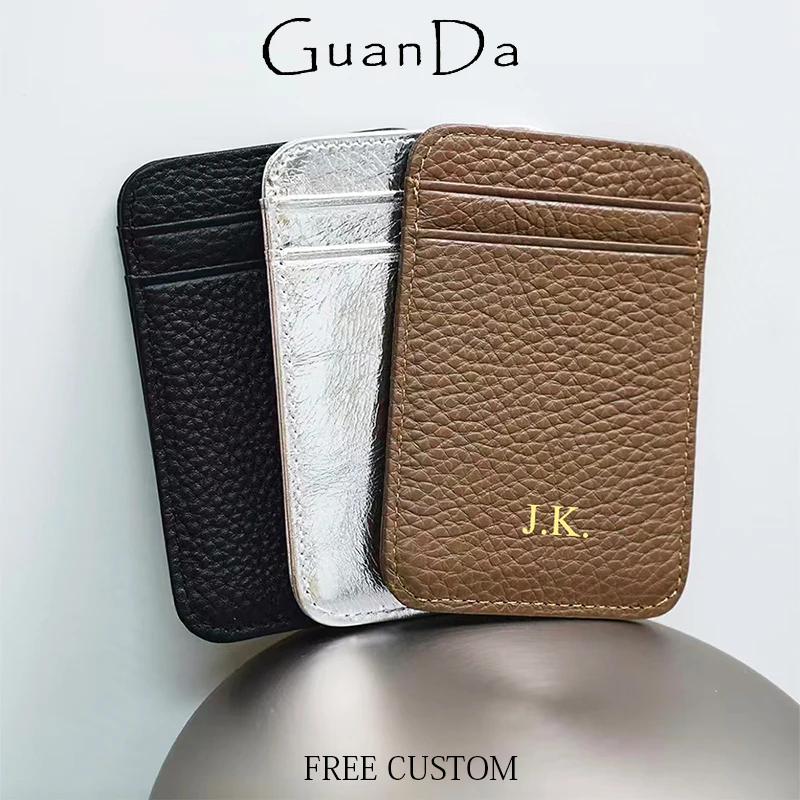Luxury Slim Custom Name Card Holder For Man Business Simple Fashion Card Wallet Woman Genuine Leather Personalized Card Bag Gift