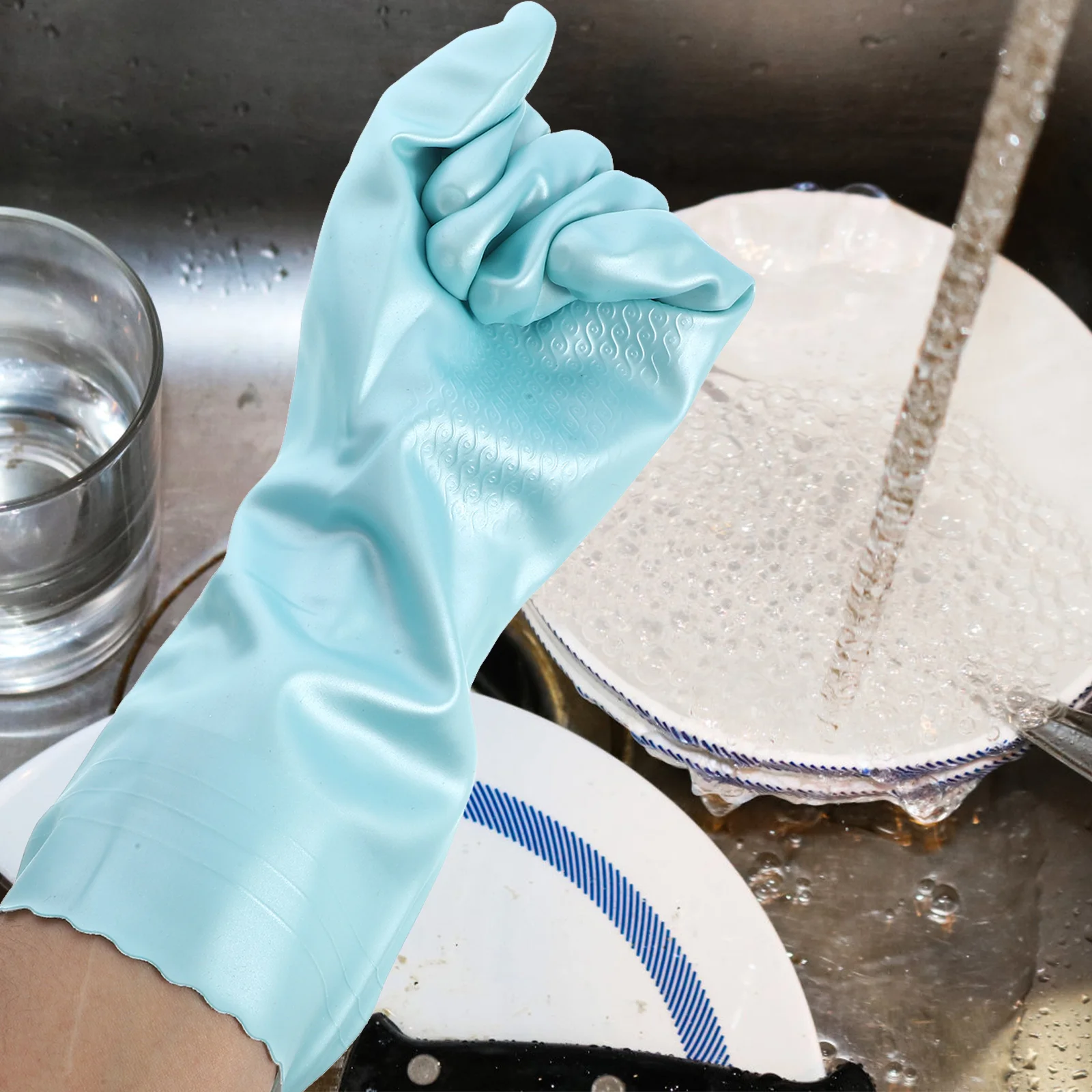 

2Pairs Durable Waterproof Dishwashing Gloves Reusable Rubber Cleaning Gloves for Kitchen Household Cleaning Large