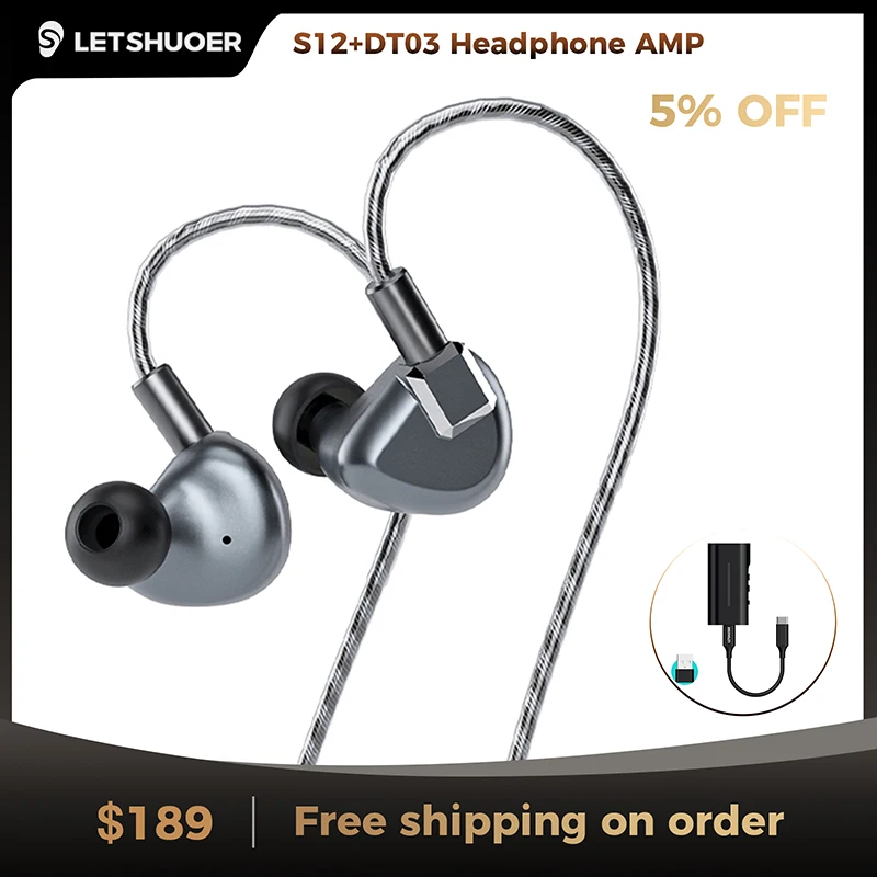 

Letshuoer S12 Wired In-ear Hifi Earphones Planar Driver IEMs Hi Fi Headphone Audio Monitor and DT03 DAC