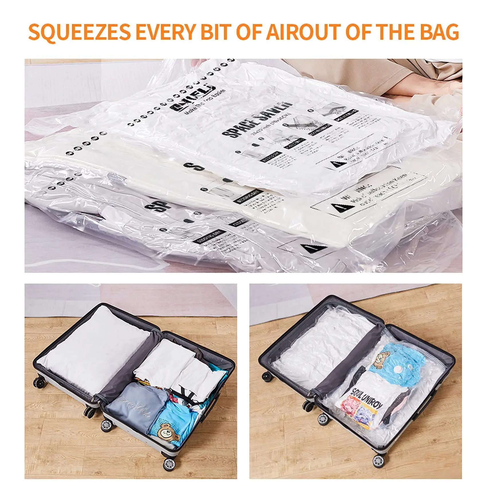 1/6/12pcs Vacuum Storage Bags, with Hand-Pump,Travel Space Saver Bags for Clothing/Blankets/Quilts/Toys/Bedding/Clothing Sealer