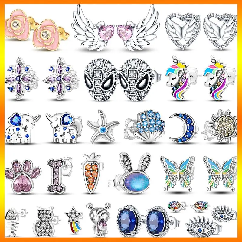 

Spider hero mask stud earrings 925 sterling silver ladies unisex new in color gemstone heart wings various stud earring jewelry