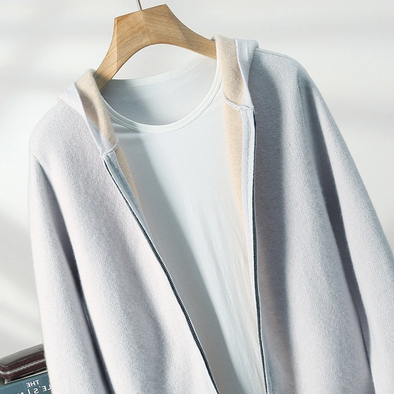 

Жаккардовая толстовка с воздушным слоем, мужская осенне-зимняя вязаная куртка из 100% кашемира, кардиган, плюс толстый кашемировый свитер, мужская одежда