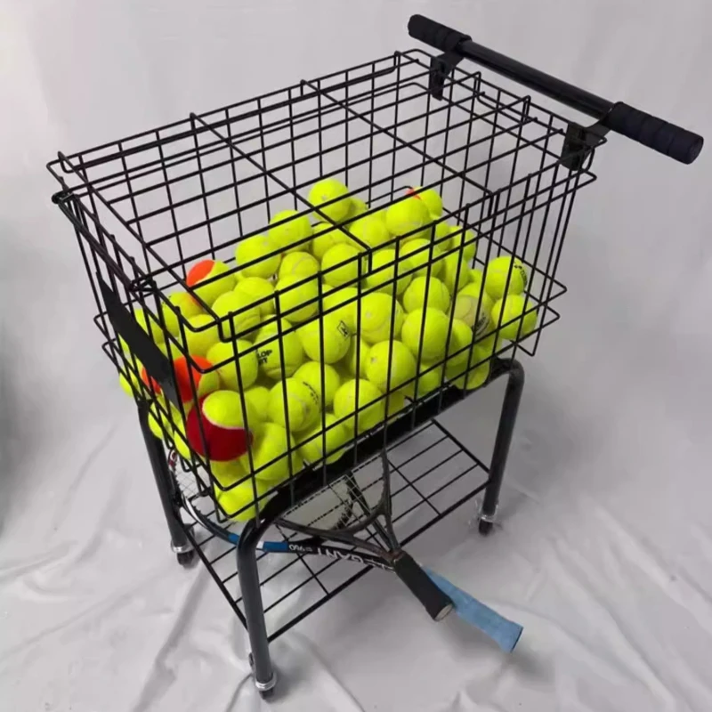 Large Capacity Tennis Coach Car Movable Tennis Picking Cart Multifunctional Ball Storage Basket Portable Sports Accessories