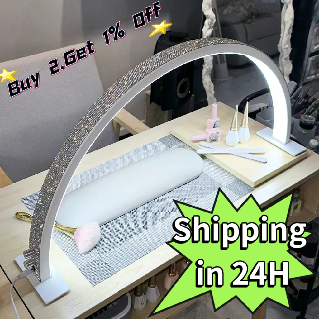 50W LED Halbmond-Nagellampe mit Drehschalter für Schönheitssalons, 3-farbig dimmbare Maniküre-Tischlampe, 29 Zoll Halbmond-Nageltischleuchte
