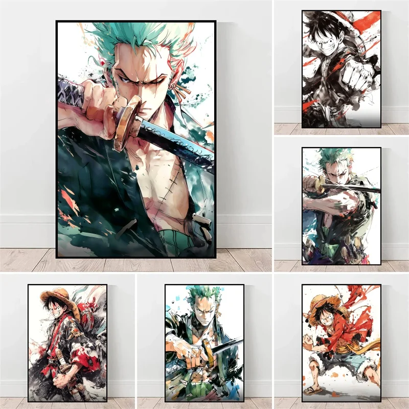 

Classic One Piece Canvas Painting Anime Figures Luffy Zoro Poster Print Watercolor Wall Art Picture Modern Home Decor Kids Gifts