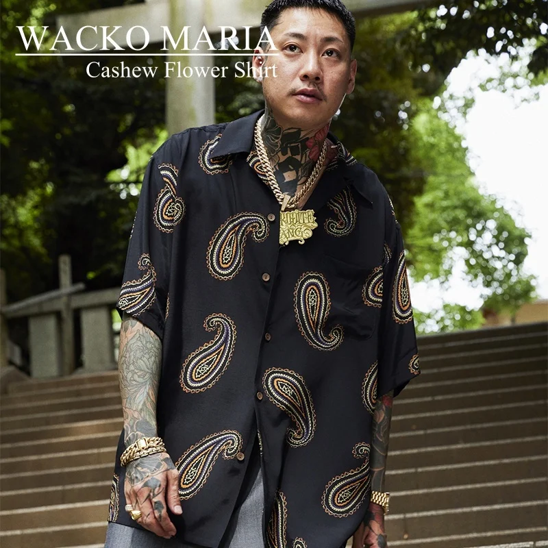 AI Brand WACKO MARIA Cashew Flower Shirt Summer Beach Style Loose Mens Womens Hip Hop Hawaii Short Sleeve Shirt