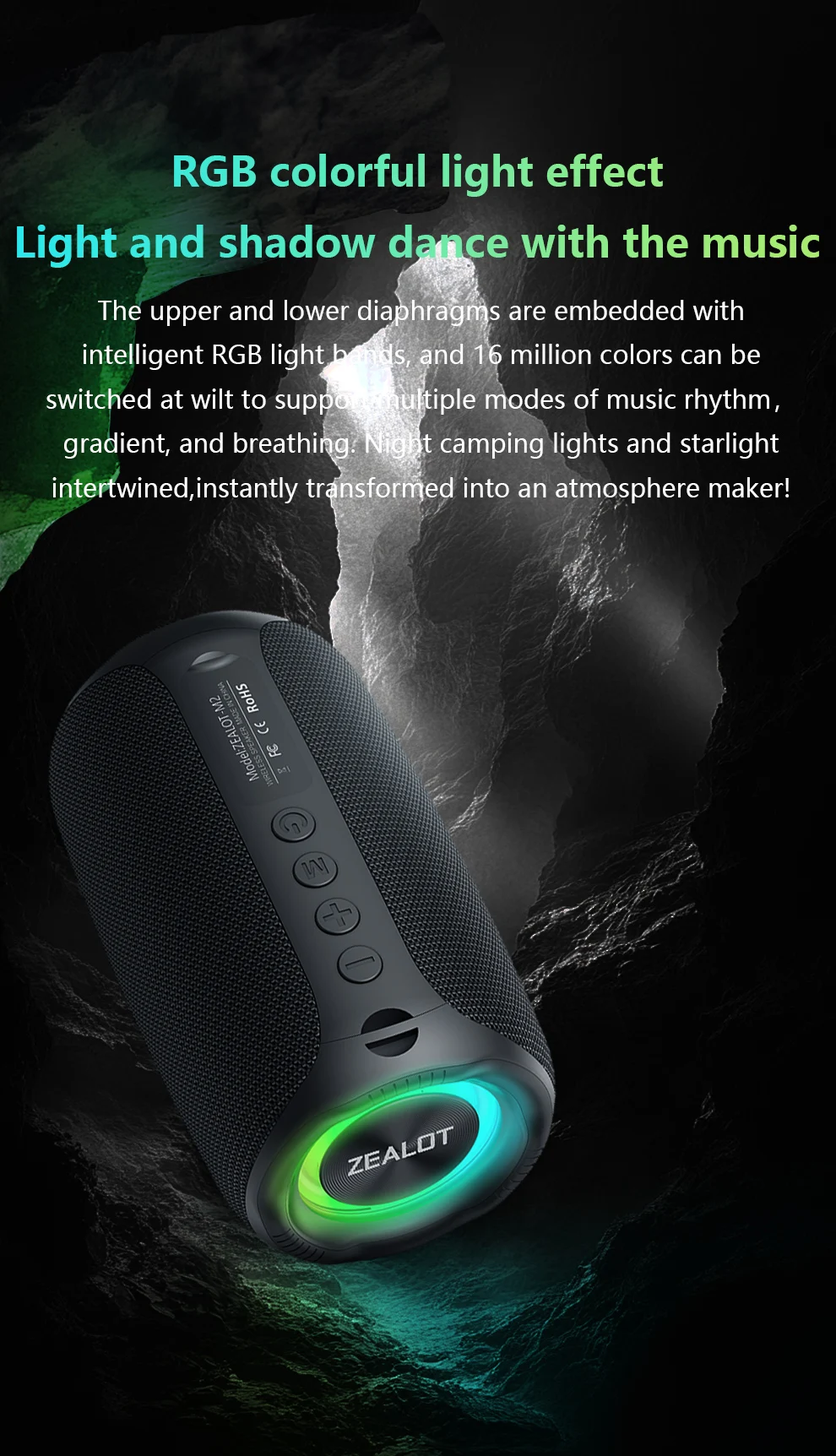 ZEALOT-M2 Bluetooth-Lautsprecher 10W mit verstärktem Bass, tragbarer Outdoor-Wireless-Lautsprecher, wasserdichter Lautsprecher, Bluetooth 5.4 mit 2 Mikrofonen – Detail 12