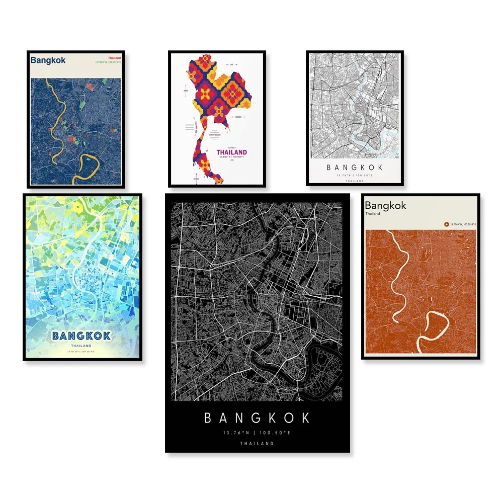 

Thailand map print poster, Bangkok Thailand, black and white color city map art, city map scandinavian artwork, Thailand gift