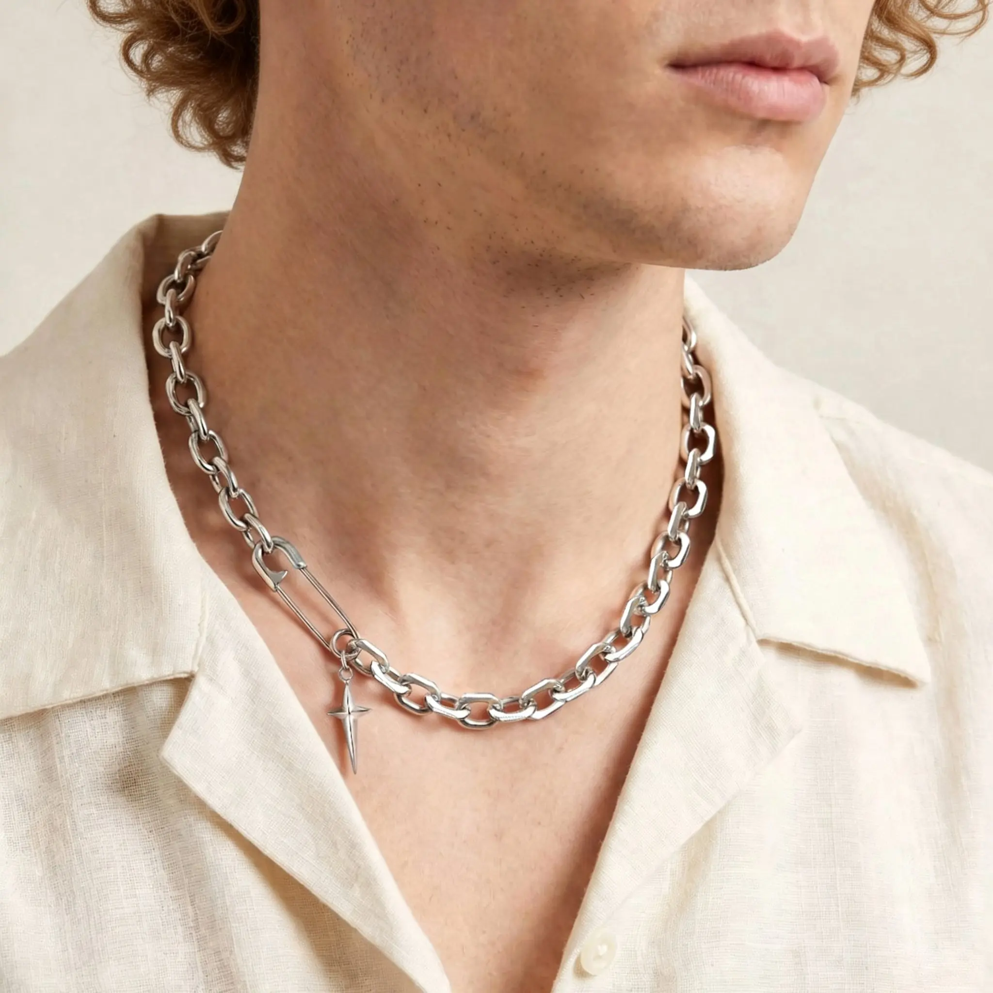 

Stainless Steel Steel Color Chain Necklace for Men Trendy Fashion Jewelry Gift Daily Wear Party Street Style Accessories