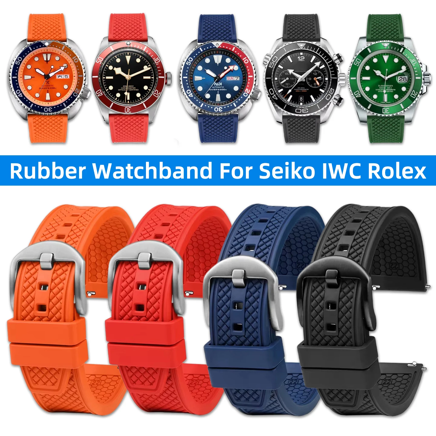 

Ремешок для часов из фторкаучука премиум-класса 20 мм 22 мм для Seiko, IWC, Rolex, Casio, универсальный ремешок для мужских дайверских и спортивных часов