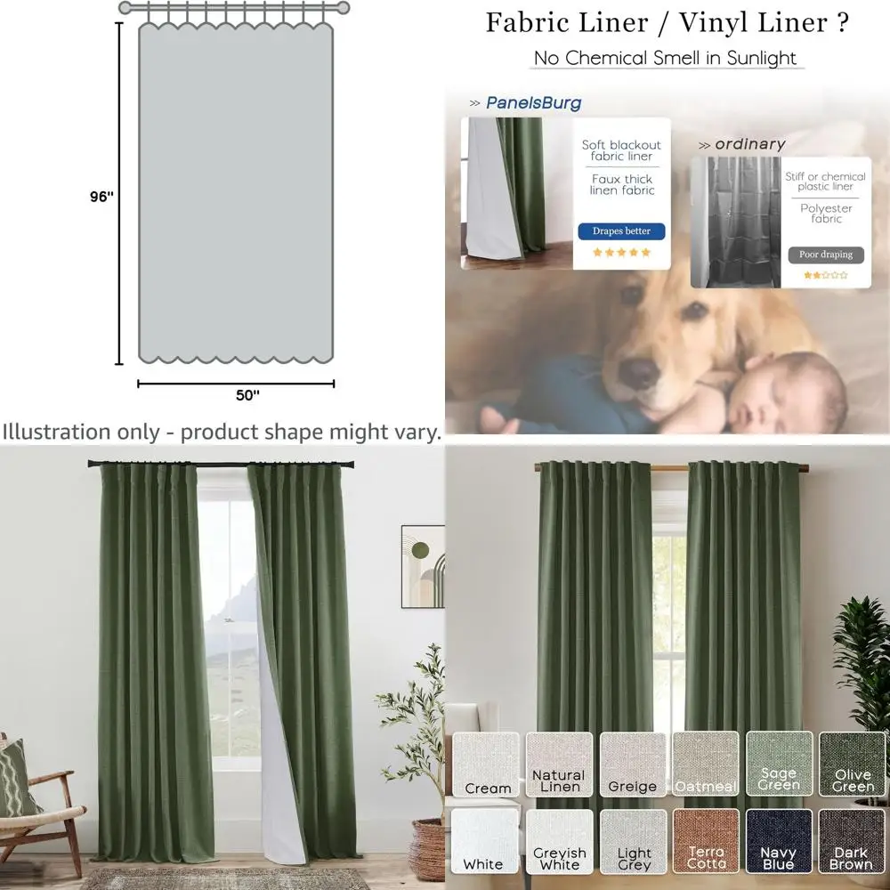 

Rustic Farmhouse Style Dark Olive Green Curtains, 96 Length, 2-Panel Set for Country Christmas Decor