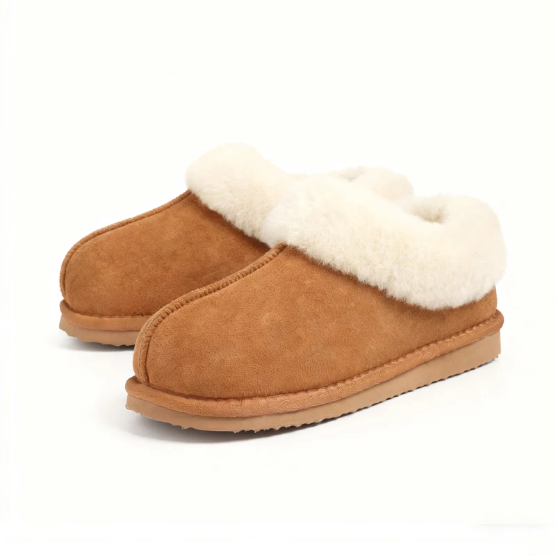 Pantuflas Kidmi de invierno para mujer con cuello de piel, de gamuza, cálidas, antideslizantes, para interior y exterior.